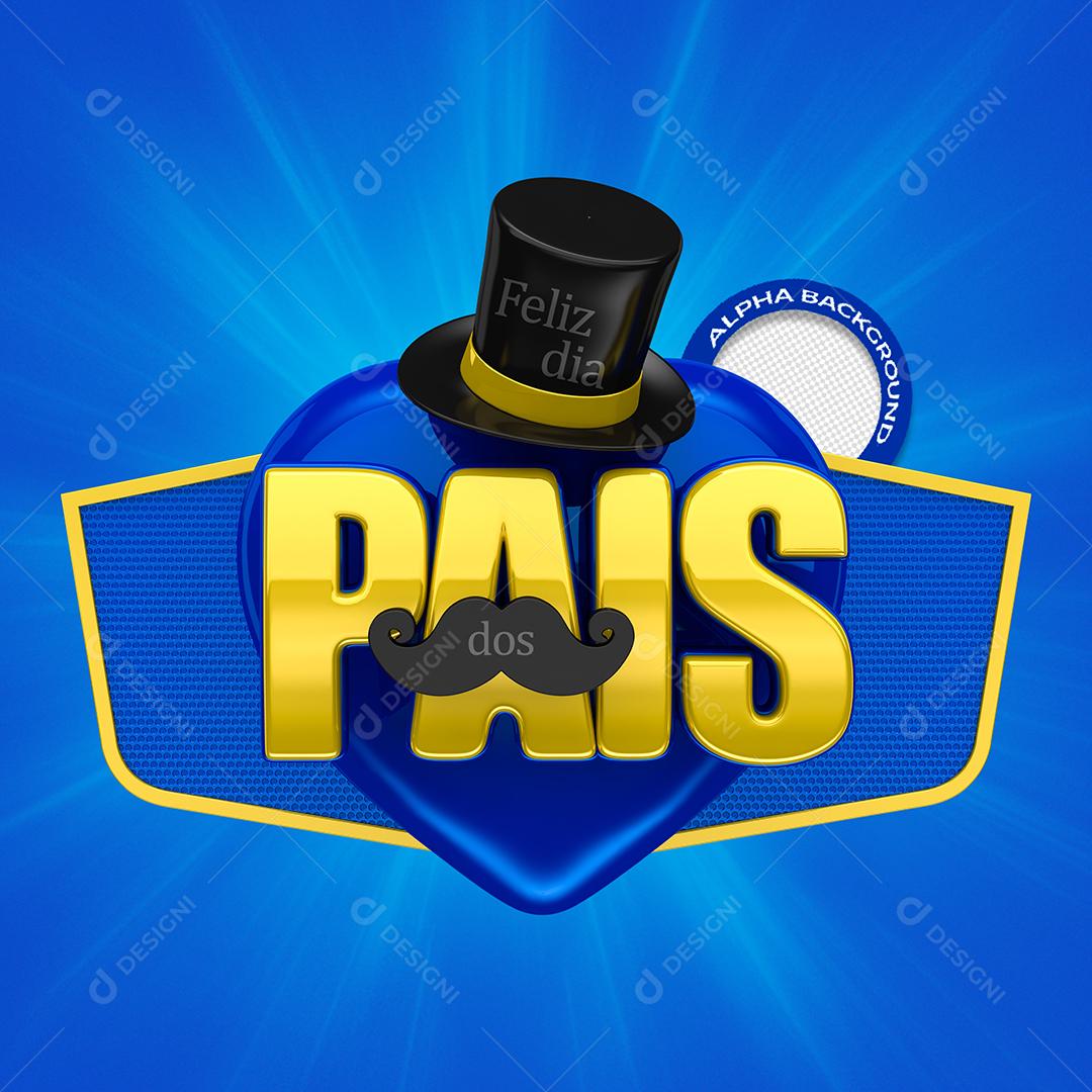 Feliz Dia dos Pais Selo 3D Amarelo para Composição PSD