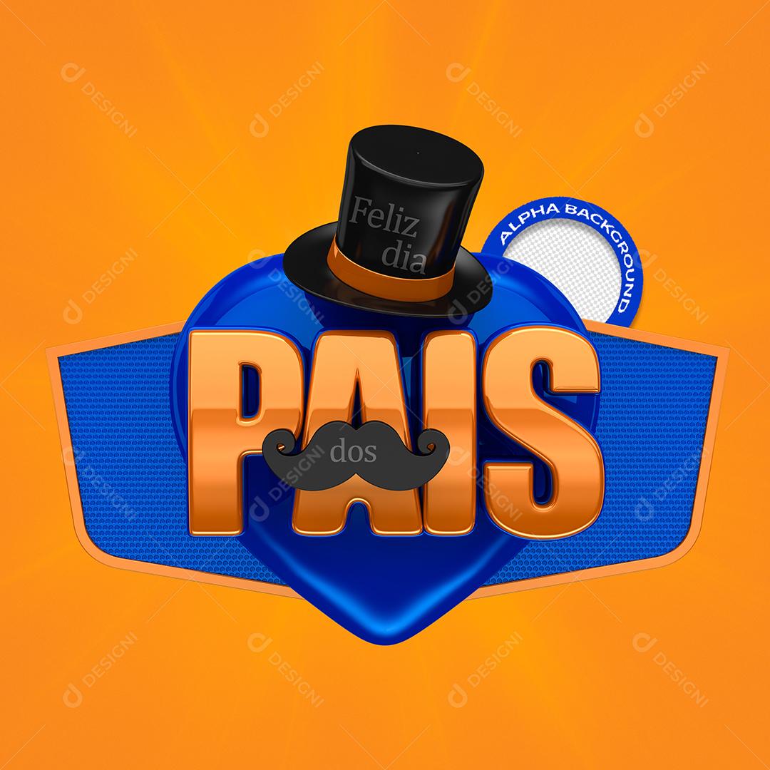 Feliz Dia dos Pais Selo 3D Laranjado para Composição PSD