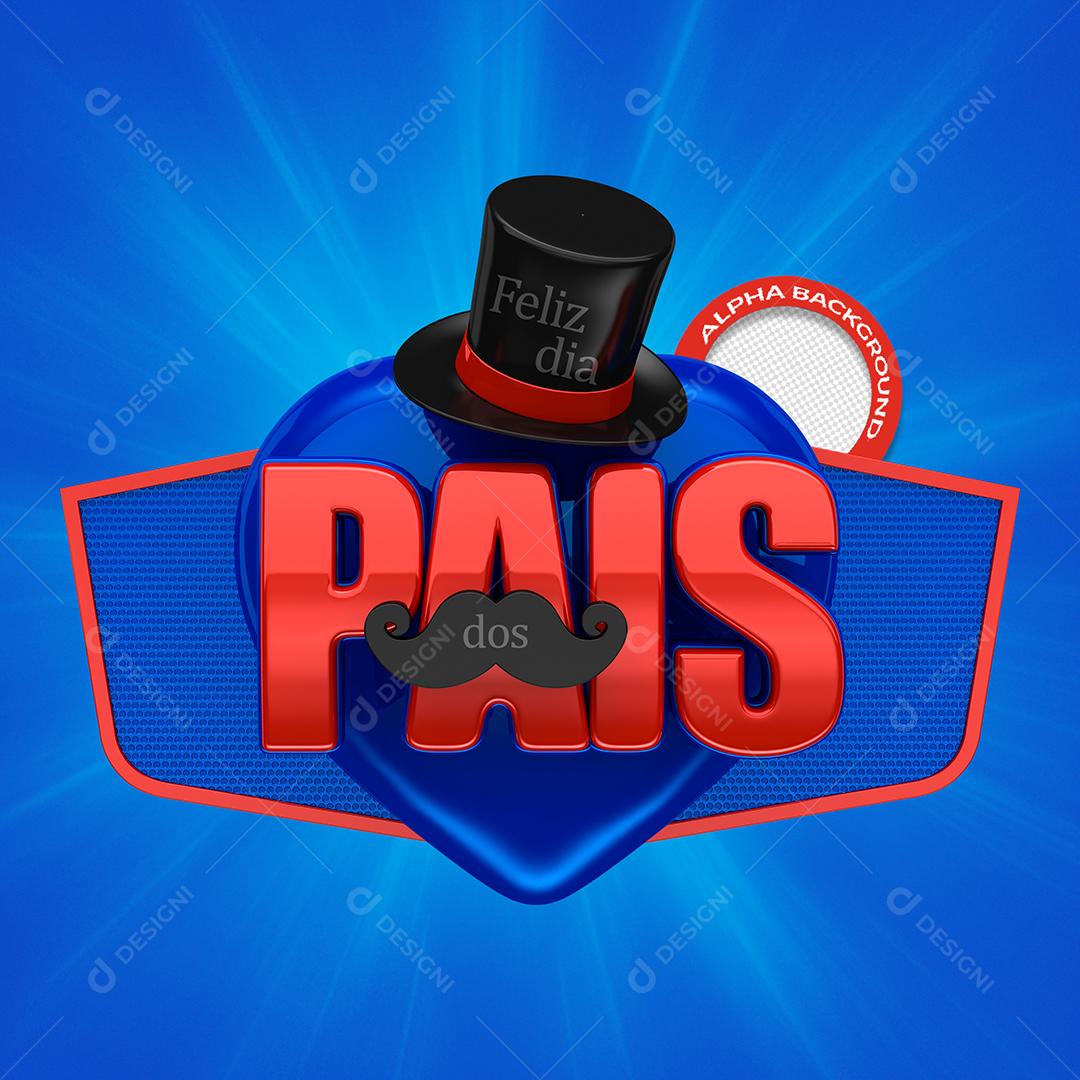 Feliz Dia dos Pais Selo 3D Vermelho para Composição PSD