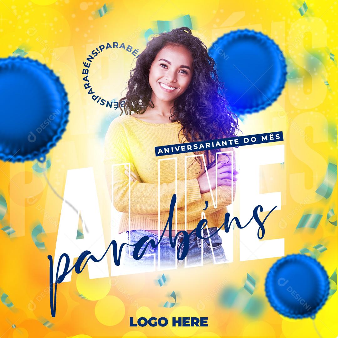 Social Media Feliz Aniversario Parabéns PSD Editável