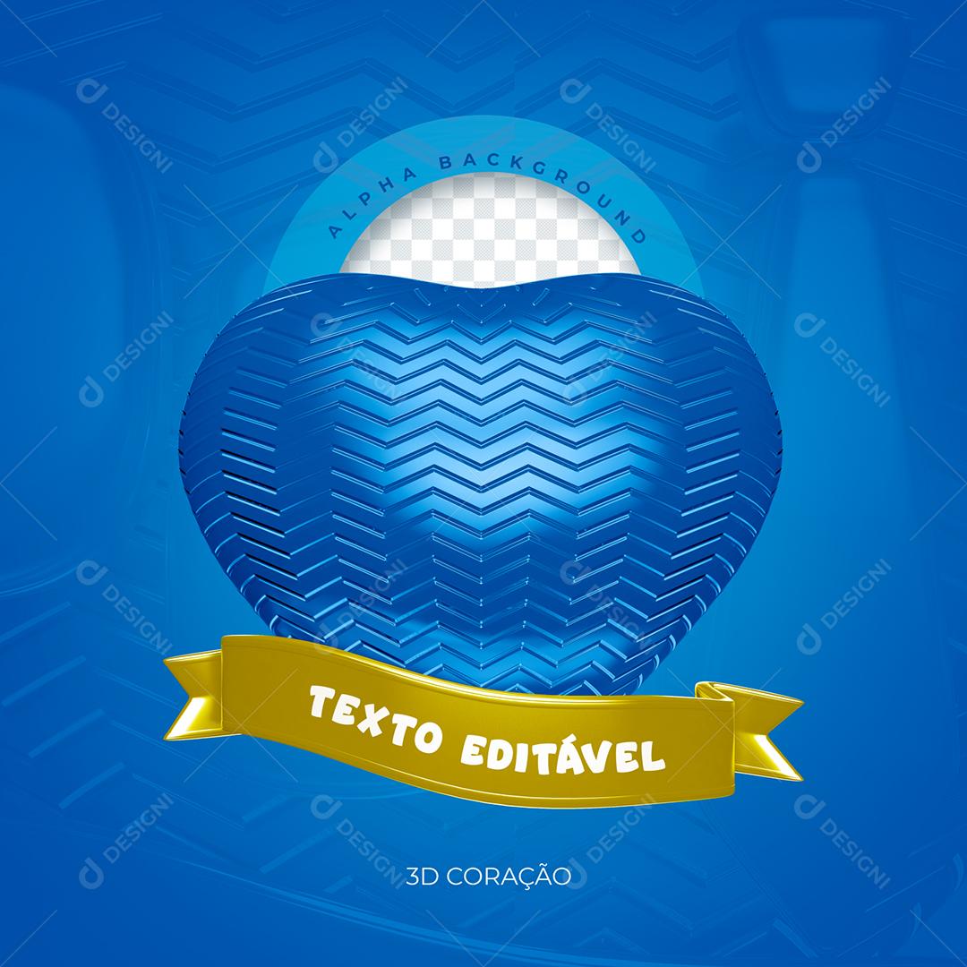 Coração Elemento 3D Azul para Composição PSD