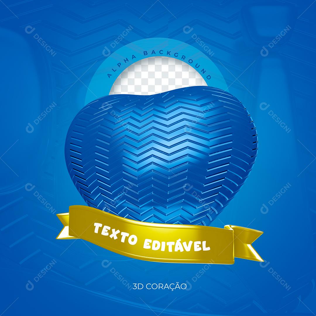 Elemento 3D Coração Azul para Composição PSD
