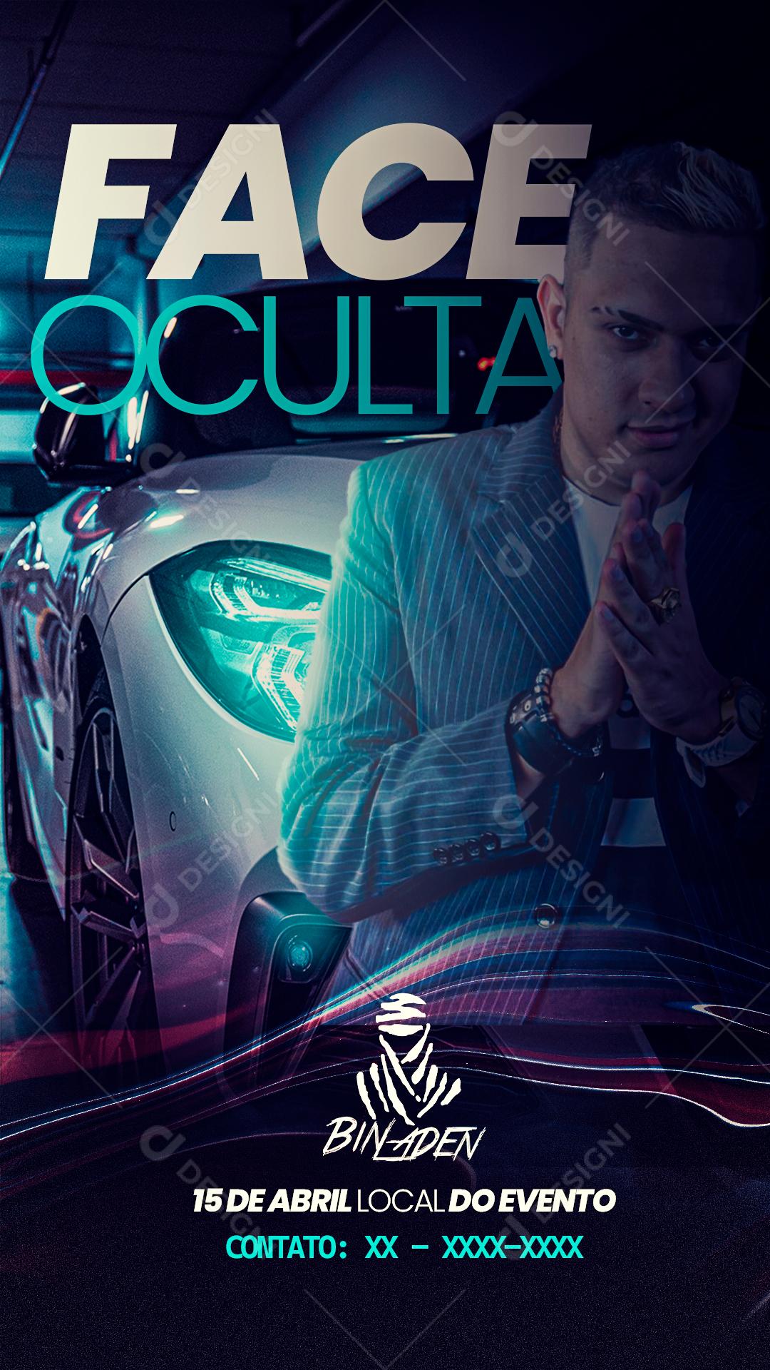 Flyer Story Face Oculta Mc Bin Laden Cantor de Funk Social Media PSD Editável