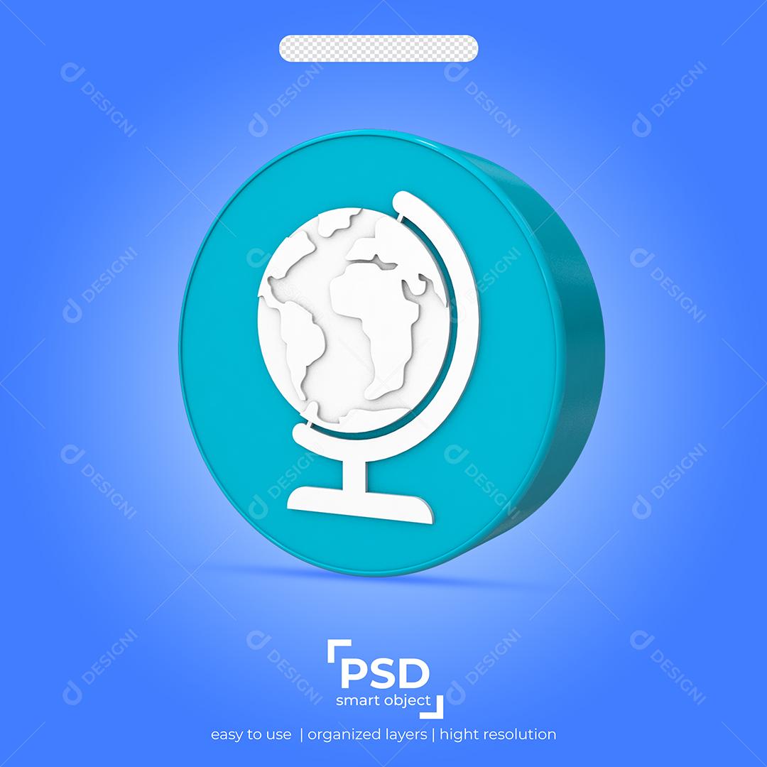 Ícone 3D Globo Azul Para Composição PSD