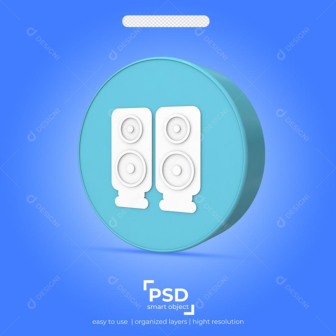 Ícone 3D Caixa De Som Azul para Composição PSD