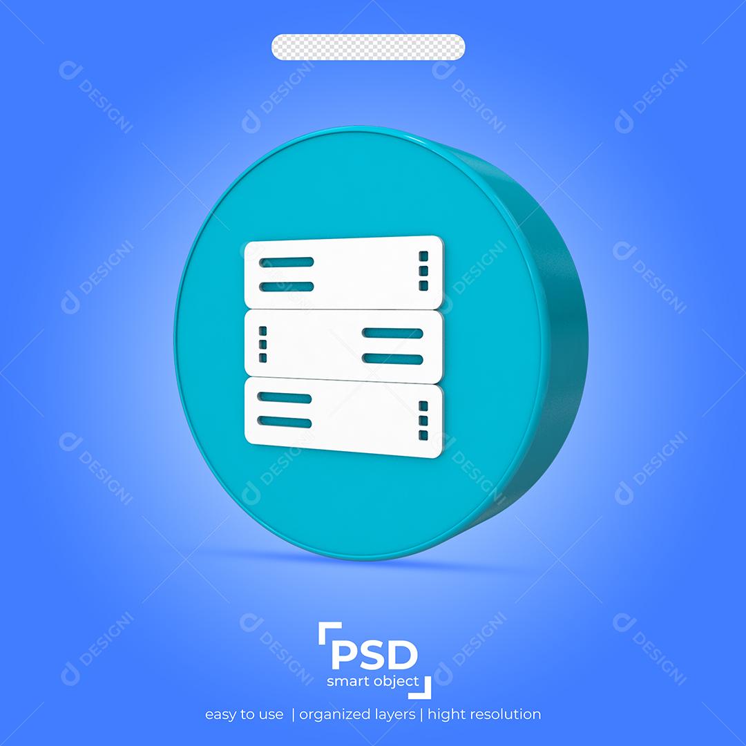 Ícone 3D Servidor de Computador Azul para Composição PSD