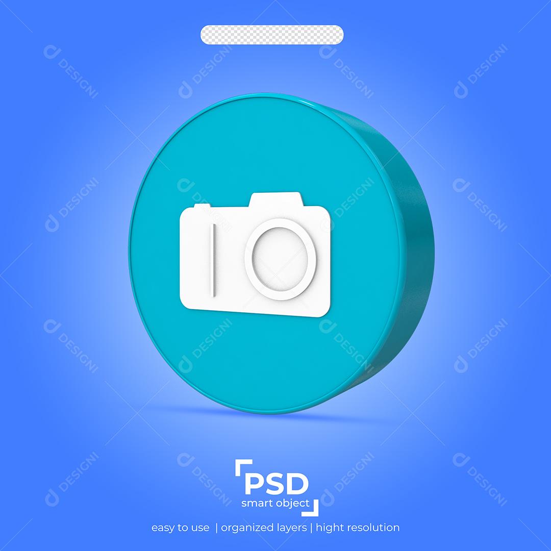 Ícone 3D Câmera Azul Para Composição PSD