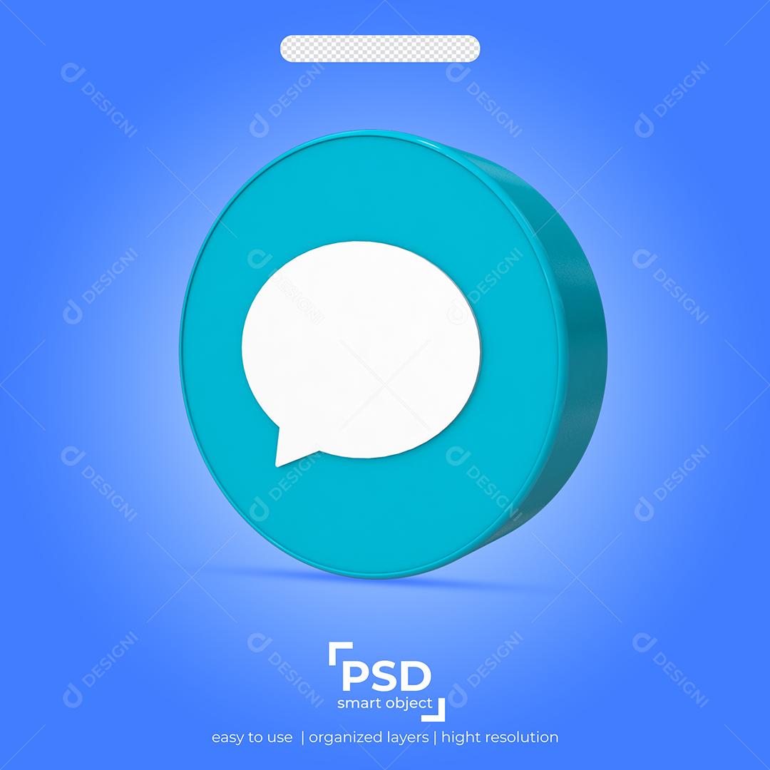 Ícone 3D Comentário Azul Para Composição PSD