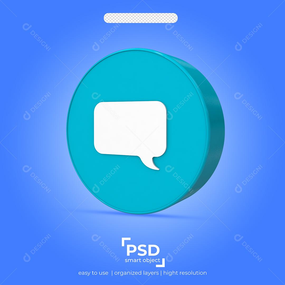 Ícone 3D SMS Azul para Composição PSD