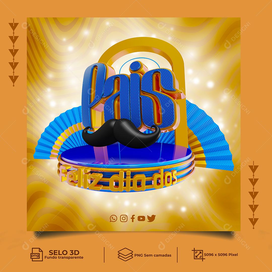 Feliz Dia dos Pais Selo 3D Azul para Composição PNG Transparente Sem Fundo