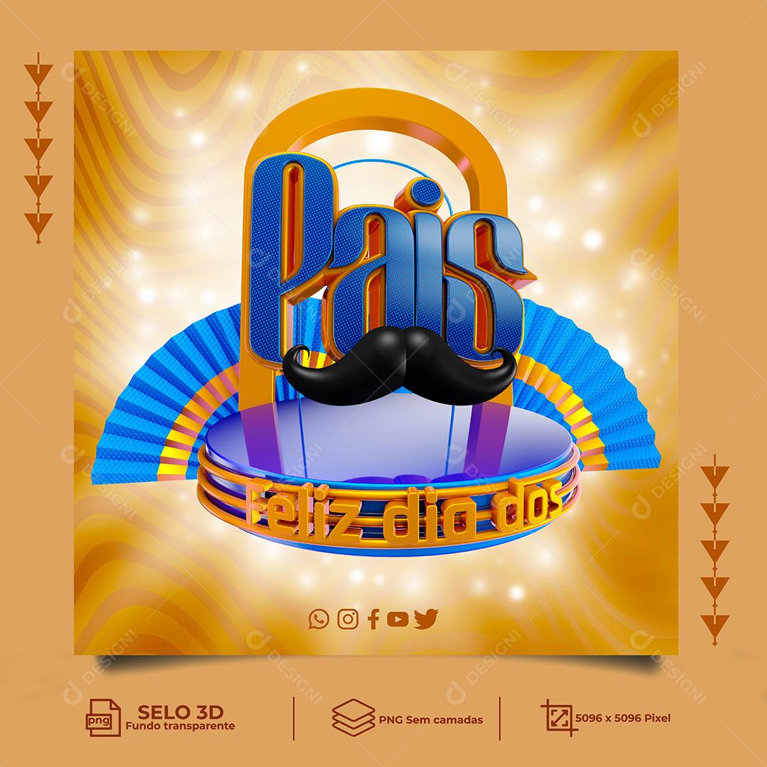 Feliz Dia dos Pais Selo 3D Azul para Composição PSD