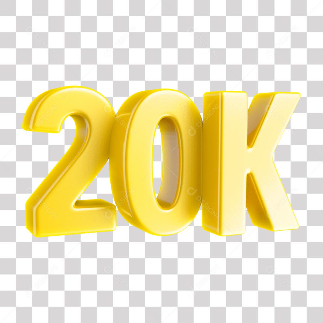 Elemento 3D 20K De Seguidores Dourado Para Composição PNG Transparente Sem Fundo