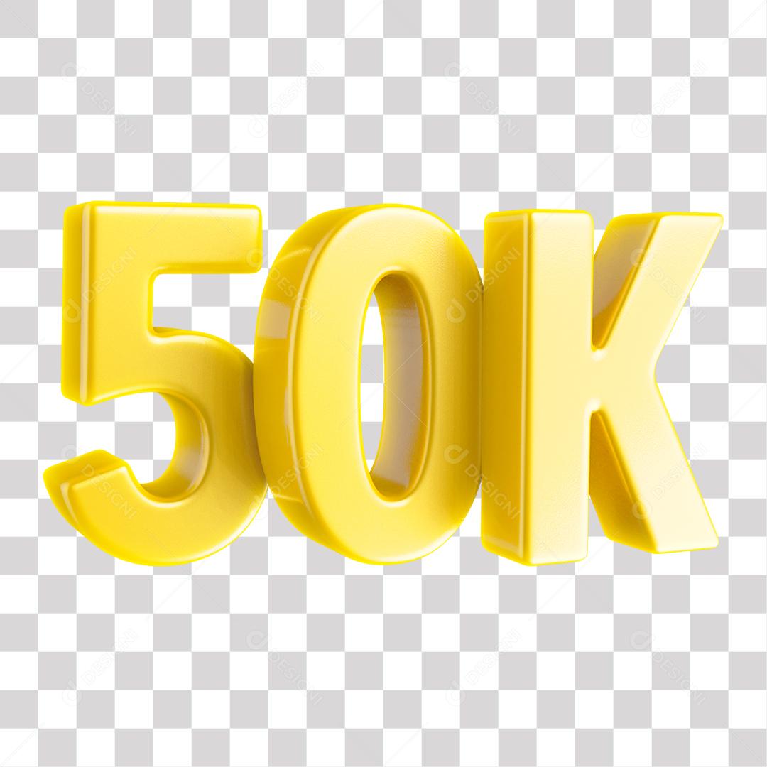 Elemento 3D 50K De Seguidores Dourado Para Composição PNG Transparente Sem Fundo