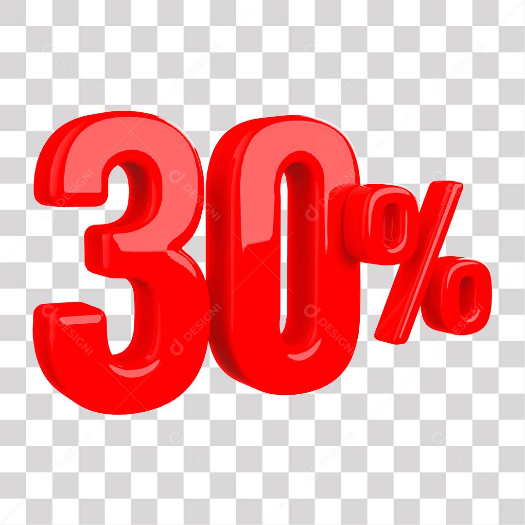Número 3D 30% Vermelho Elemento Para Composição PNG Transparente Sem Fundo