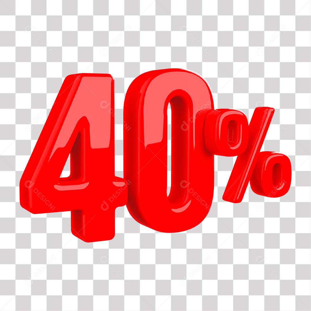 Número 3D 40% Vermelho Elemento Para Composição PNG Transparente Sem Fundo