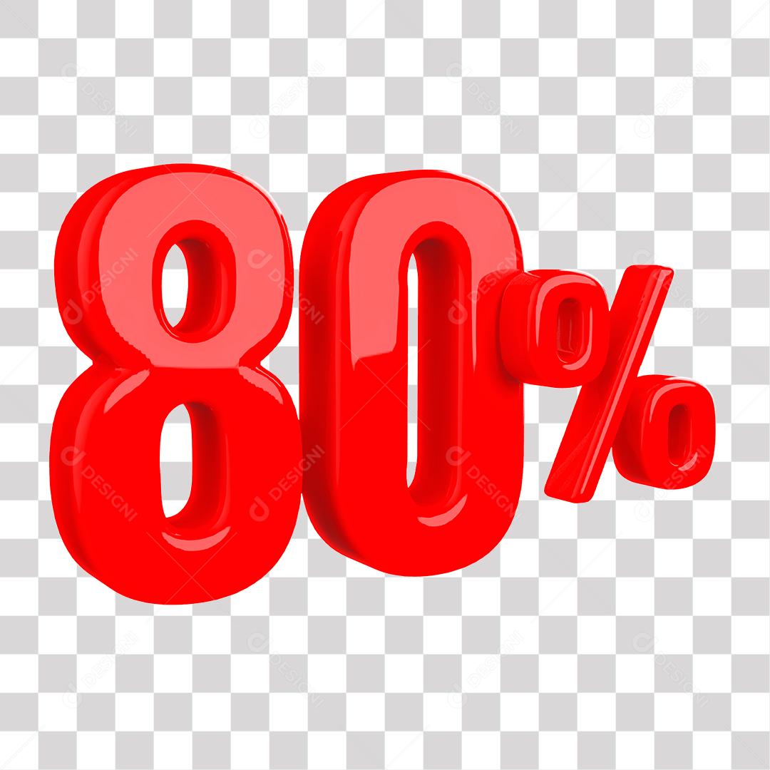 Número 3D 80% Vermelho Elemento Para Composição PNG Transparente Sem Fundo