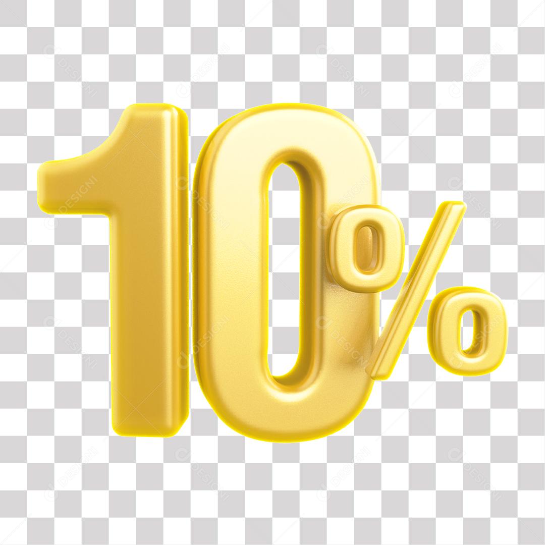 Número 3D 10% Dourado Elemento Para Composição PNG Transparente Sem Fundo