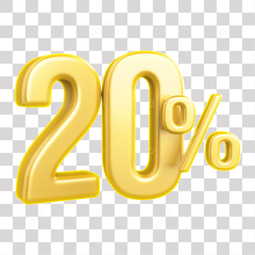 Número 3D 20% Dourado Elemento Para Composição PNG Transparente Sem Fundo