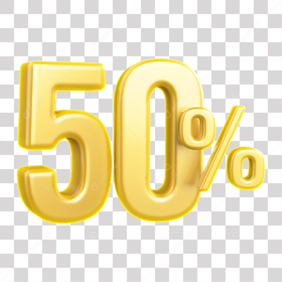 Número 3D 50% Dourado Elemento Para Composição PNG Transparente Sem Fundo