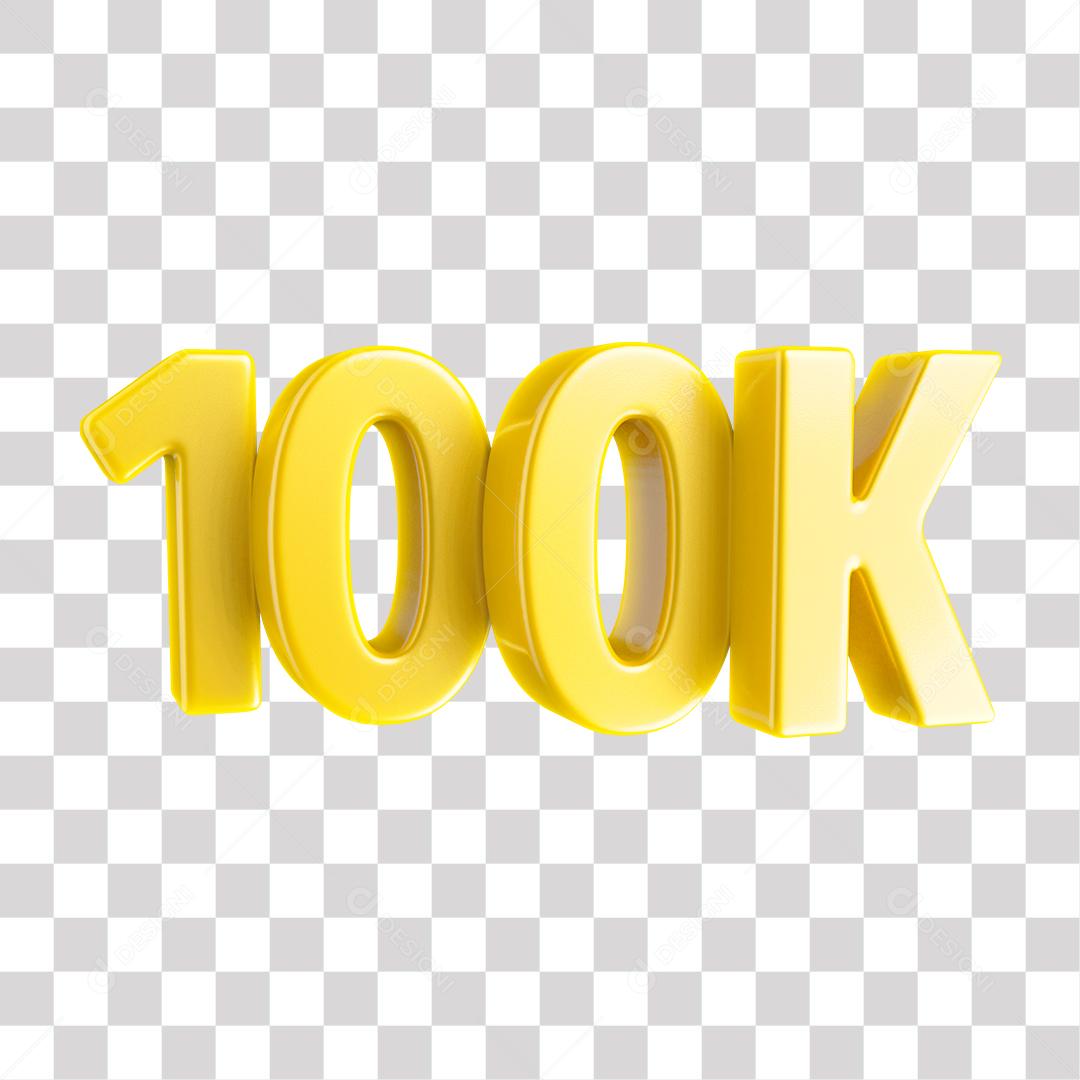 Elemento 3D 100K De Seguidores Dourado Para Composição PNG Transparente Sem Fundo