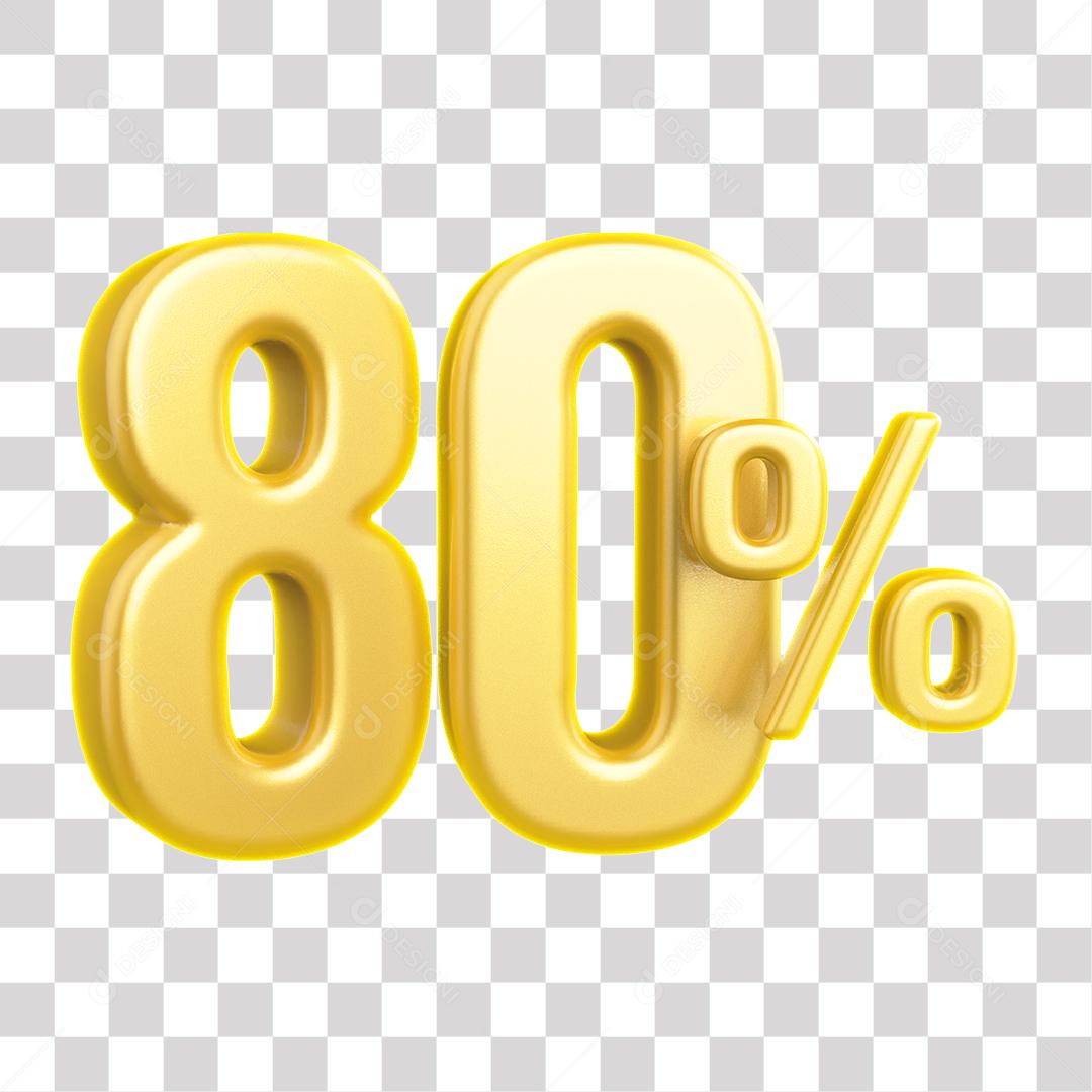 Número 3D 80% Dourado Para Composição PNG Transparente Sem Fundo