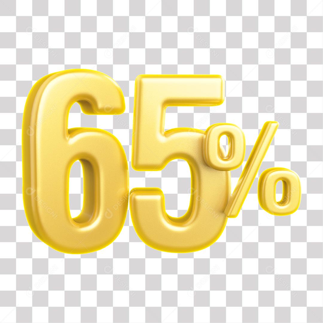 Número 3D 65% Dourado Para Composição PNG Transparente Sem Fundo