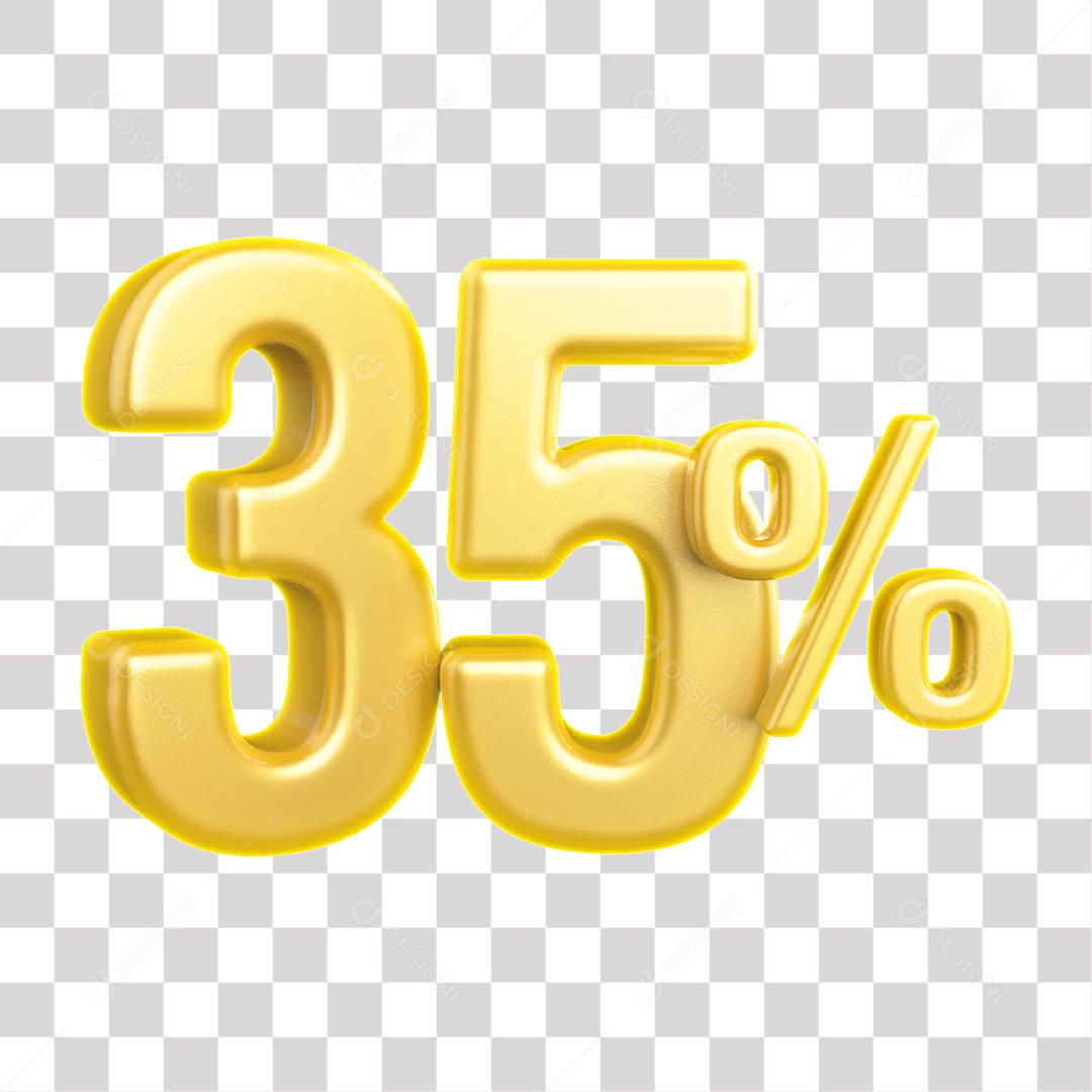 Número 3D 35% Dourado Para Composição PNG Transparente Sem Fundo