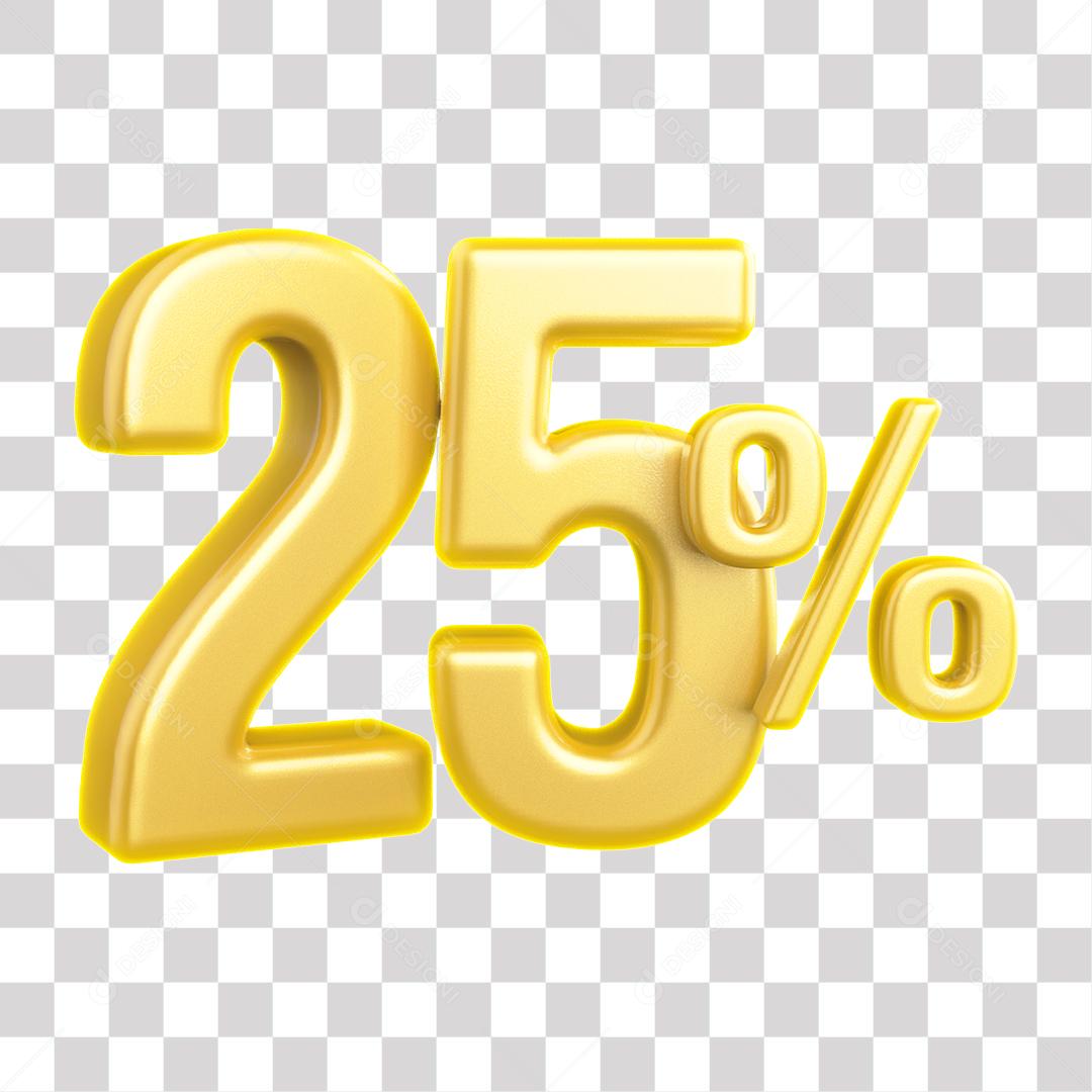 Número 3D 25% Dourado Para Composição PNG Transparente Sem Fundo