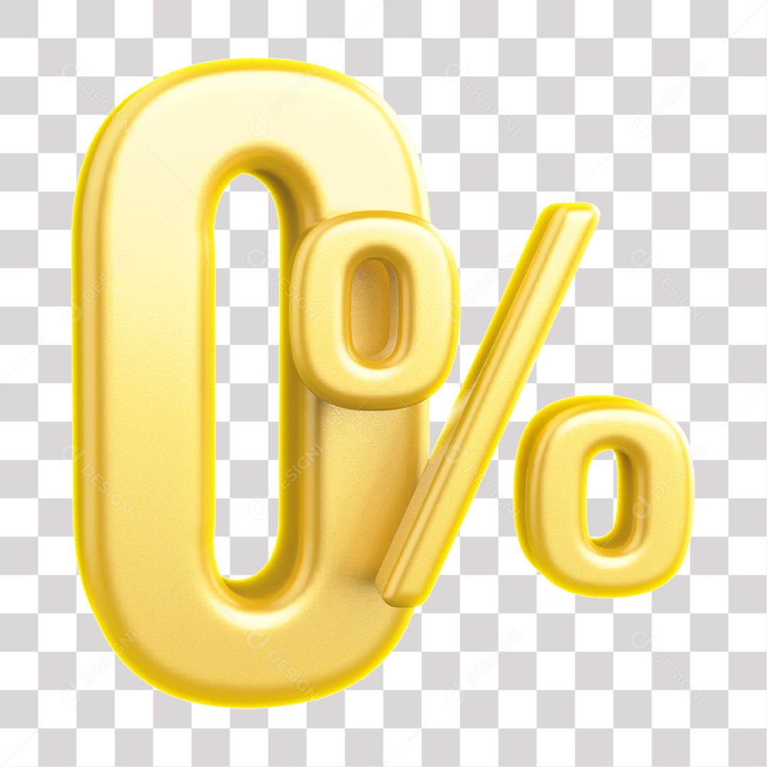 3D Number 0% Golden For Composition PNG Transparent No Background