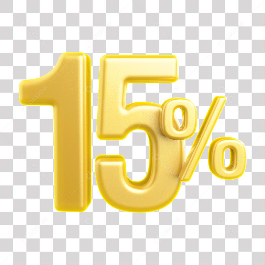 Número 3D 15% Dourado Elemento Para Composição PNG Transparente Sem Fundo