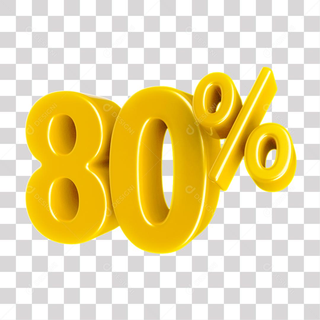 Número 3D 80% Dourado Elemento Para Composição PNG Transparente Sem Fundo