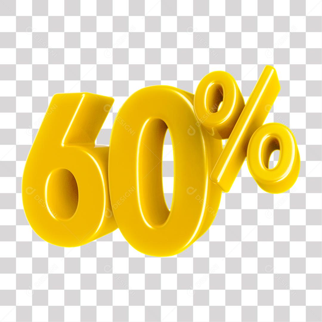 Número 3D 60% Dourado Elemento Para Composição PNG Transparente Sem Fundo