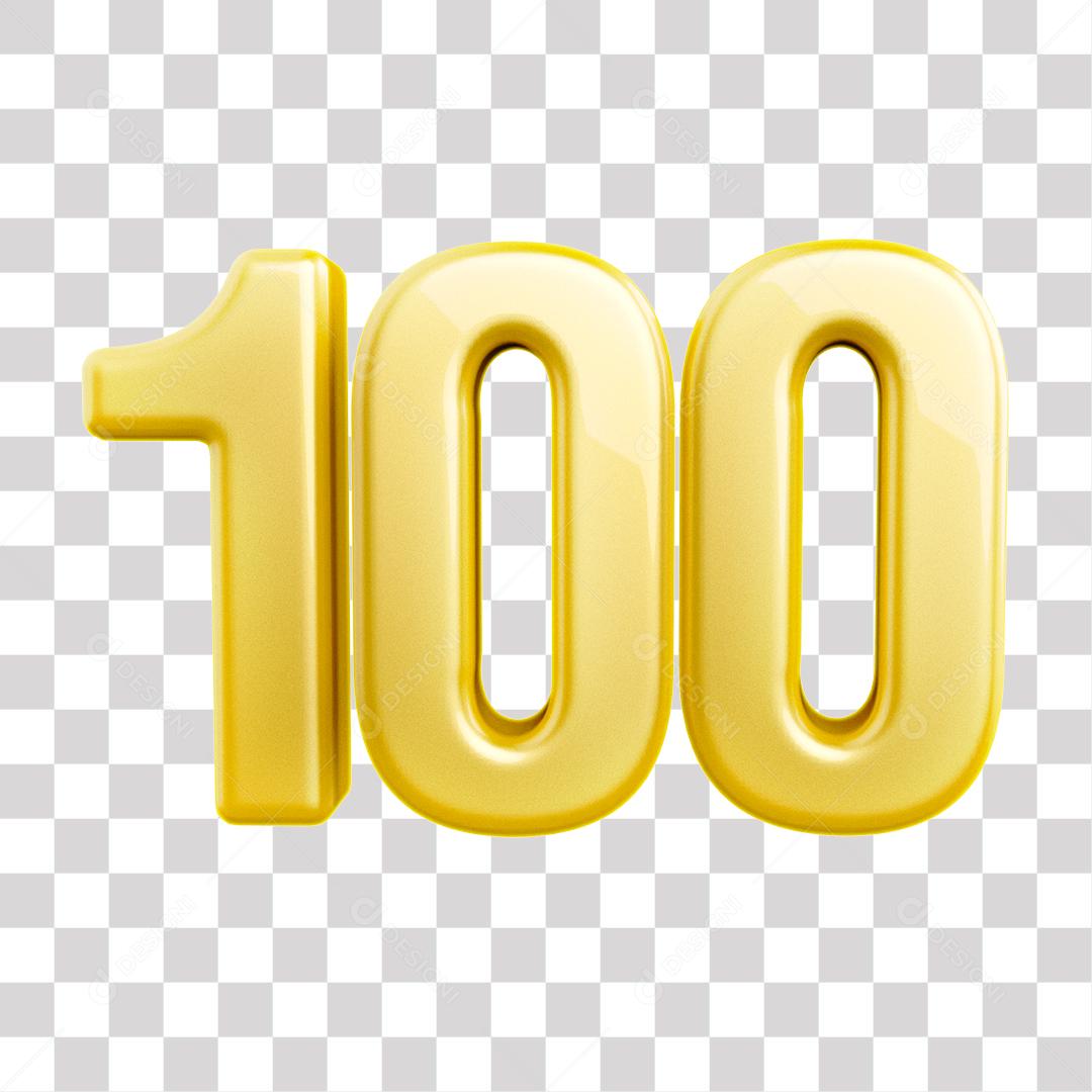 Número 3D 100 Dourado para Composição PNG Transparente Sem Fundo