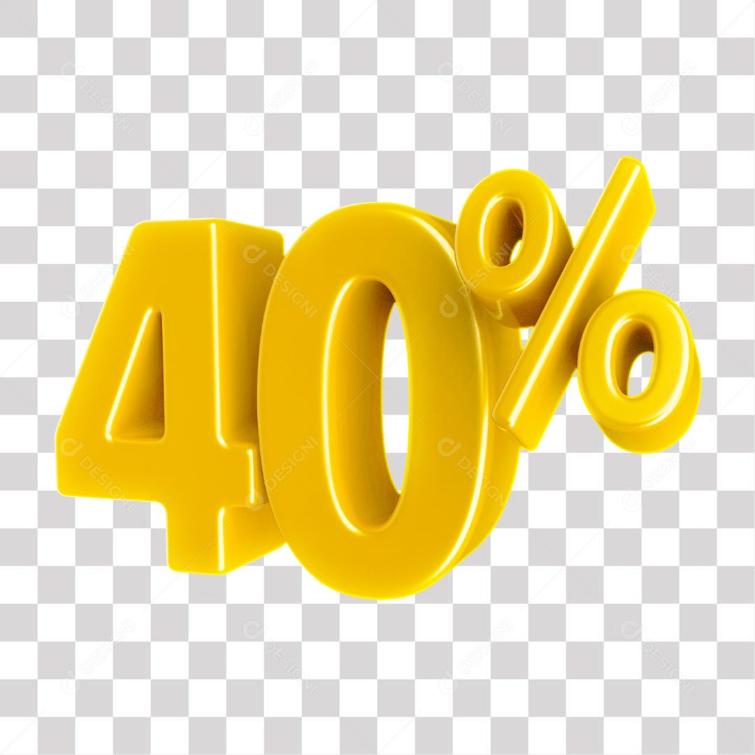 Número 3D 40% Dourado Elemento Para Composição PNG Transparente Sem Fundo