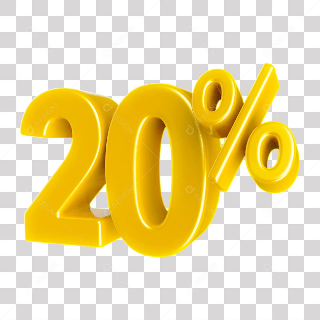 Número 3D 20% Dourado Elemento Para Composição PNG Transparente Sem Fundo