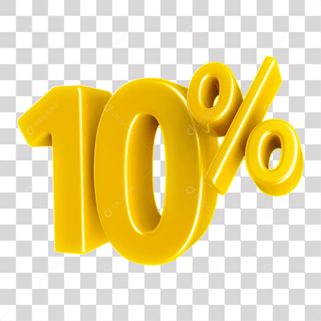 Número 3D 10% Dourado Elemento Para Composição PNG Transparente Sem Fundo
