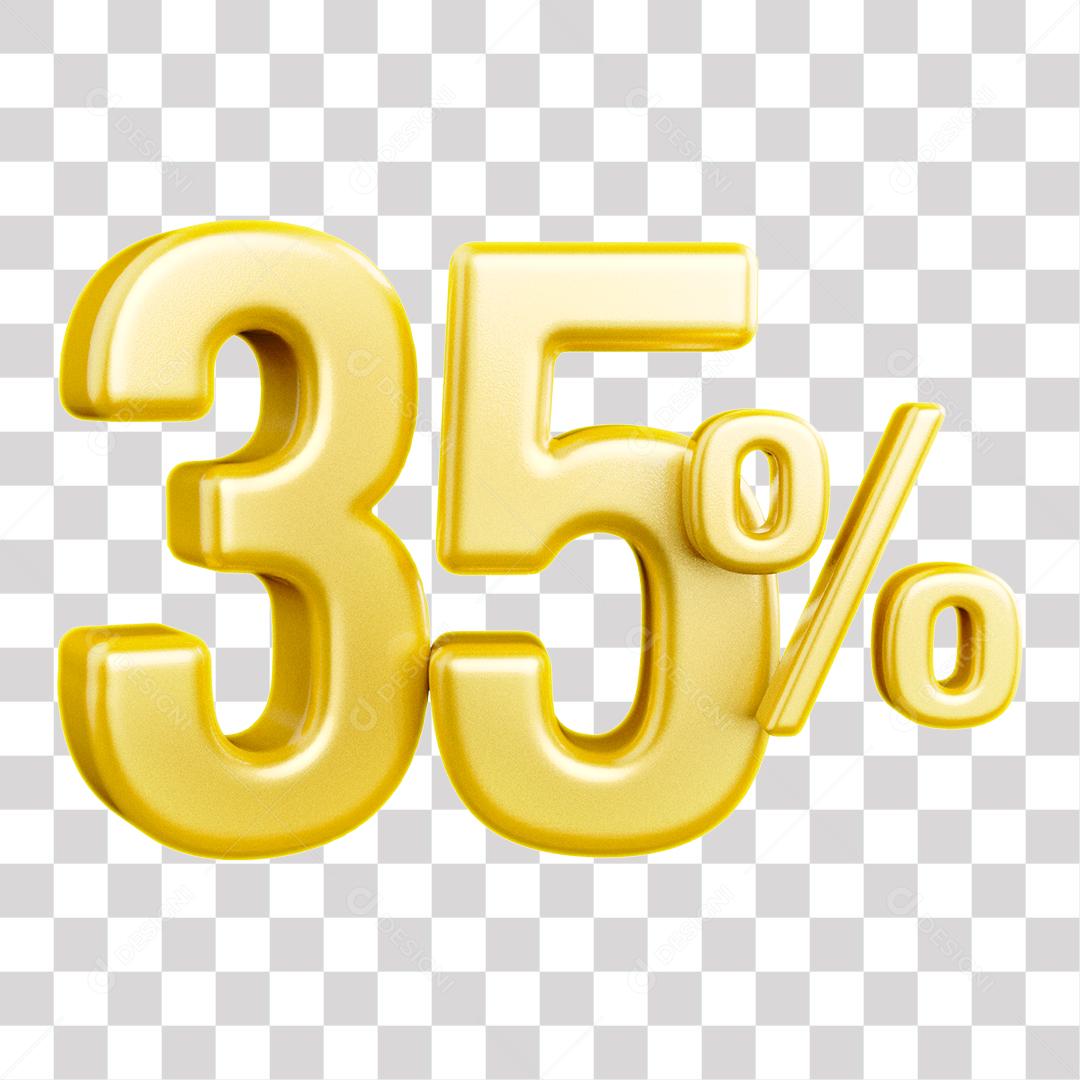 Número 3D 35% Dourado Elemento Para Composição PNG Transparente Sem Fundo