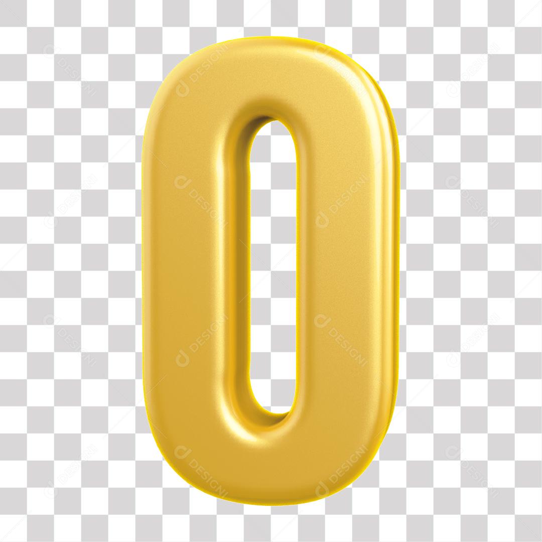 Número 3D 0 Dourado para Composição PNG Transparente Sem Fundo