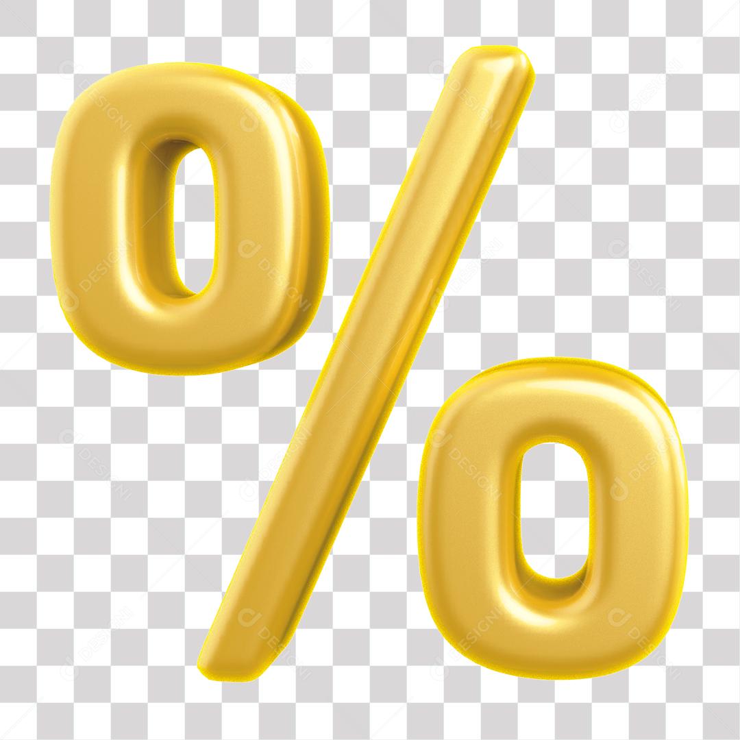 Elemento 3D Porcentagem Dourado Para Composição PNG Transparente Sem Fundo