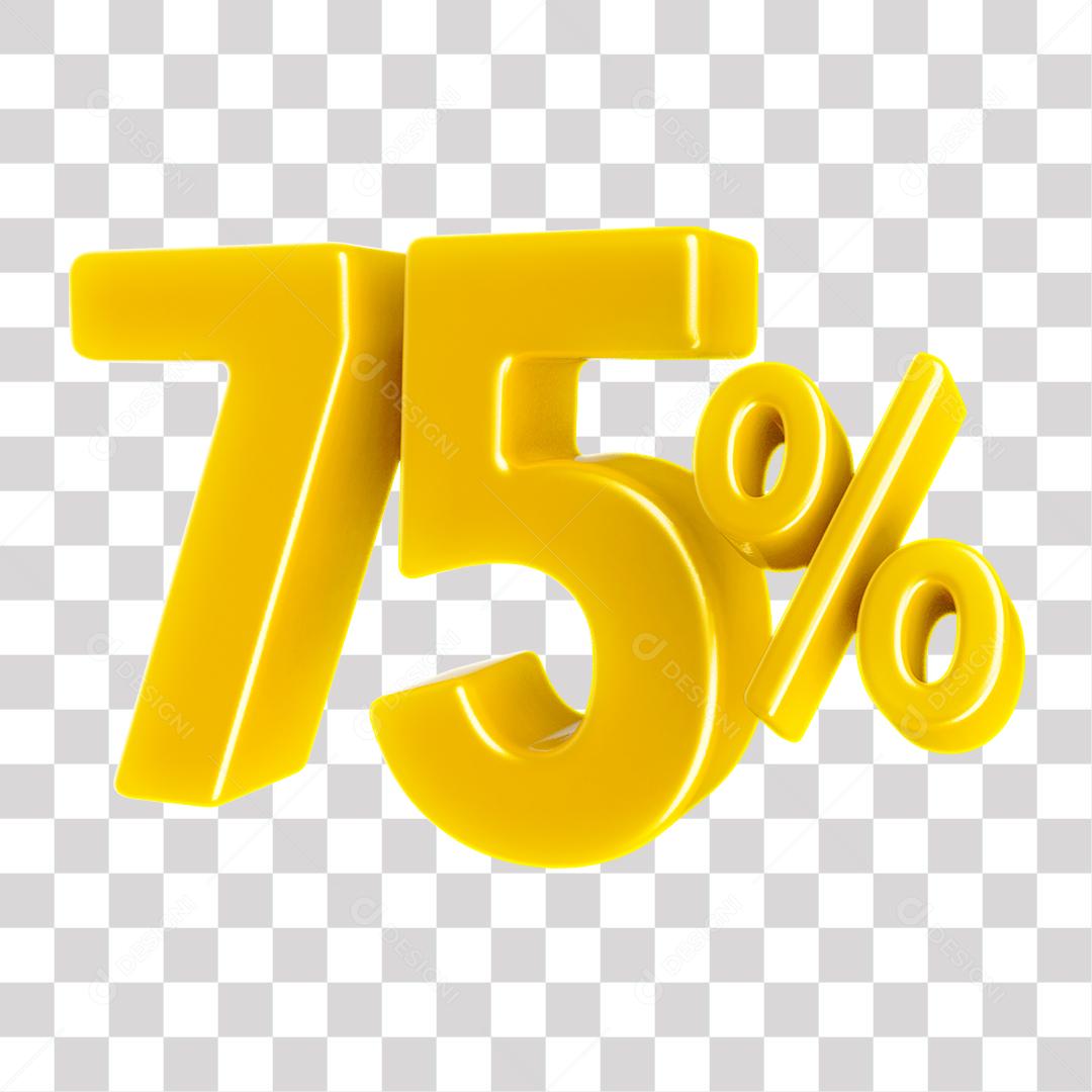 Número 3D 75% Dourado Elemento Para Composição PNG Transparente Sem Fundo