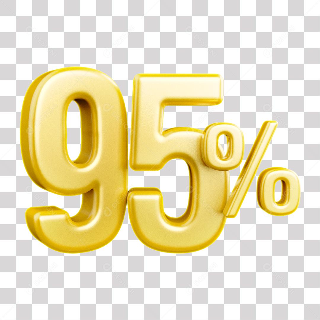 Número 3D 95% Dourado Elemento Para Composição PNG Transparente Sem Fundo