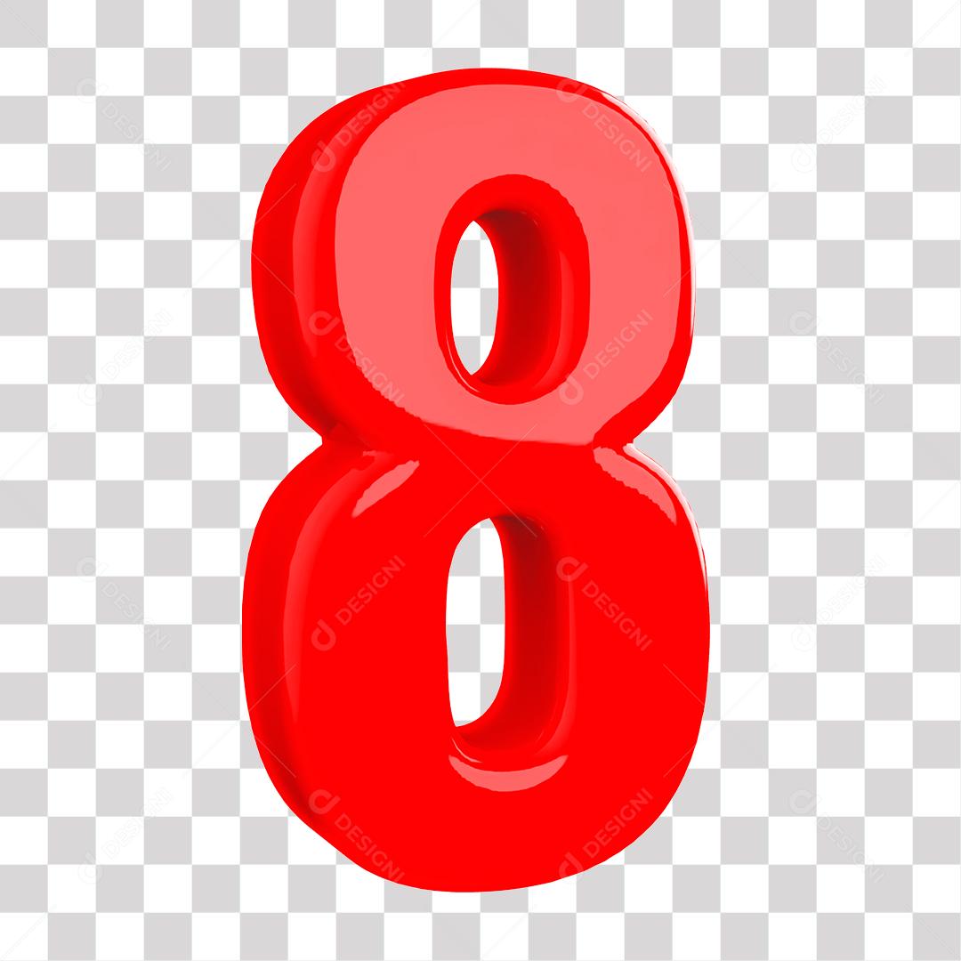 Número 3D 8 Vermelho para Composição PNG Transparente Sem Fundo