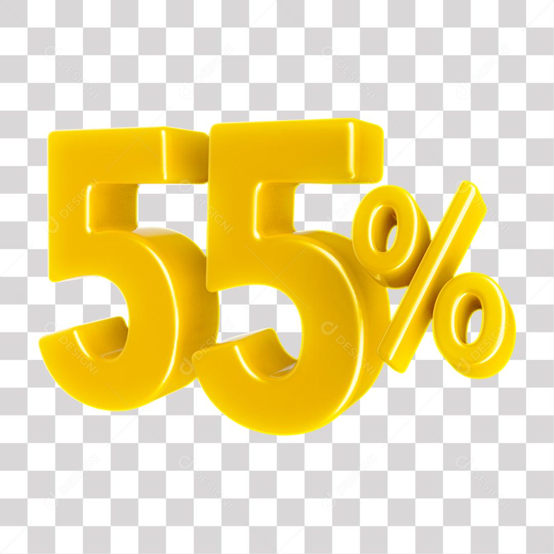 Número 3D 55% Dourado Elemento Para Composição PNG Transparente Sem Fundo