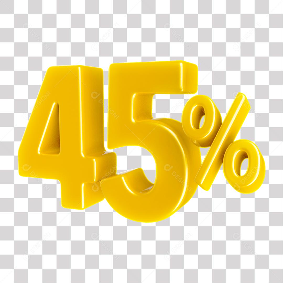 Número 3D 45% Dourado Elemento Para Composição PNG Transparente Sem Fundo
