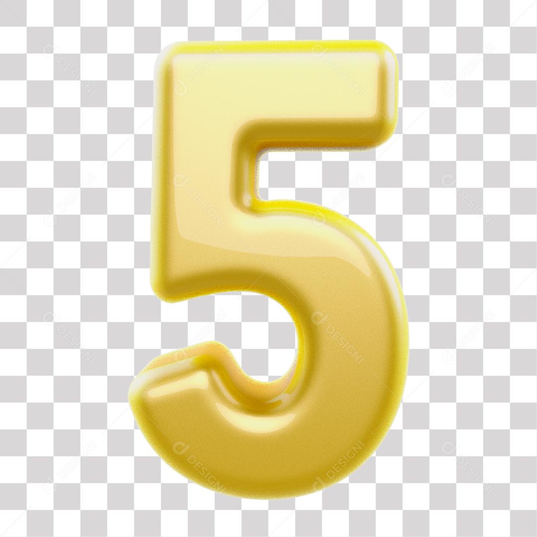 Número 3D 5 Dourado para Composição PNG Transparente Sem Fundo