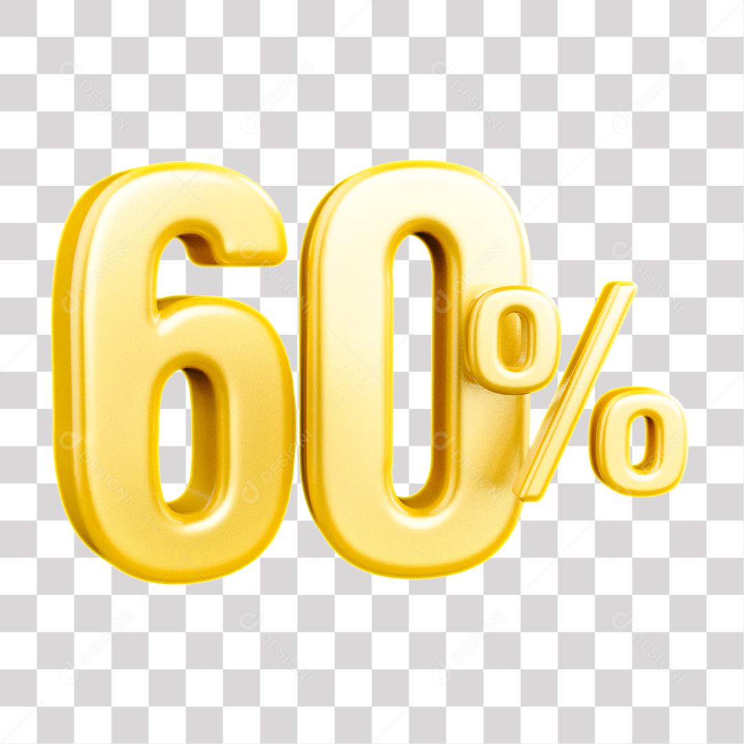 Número 3D 60% Dourado Elemento Para Composição PNG Transparente Sem Fundo