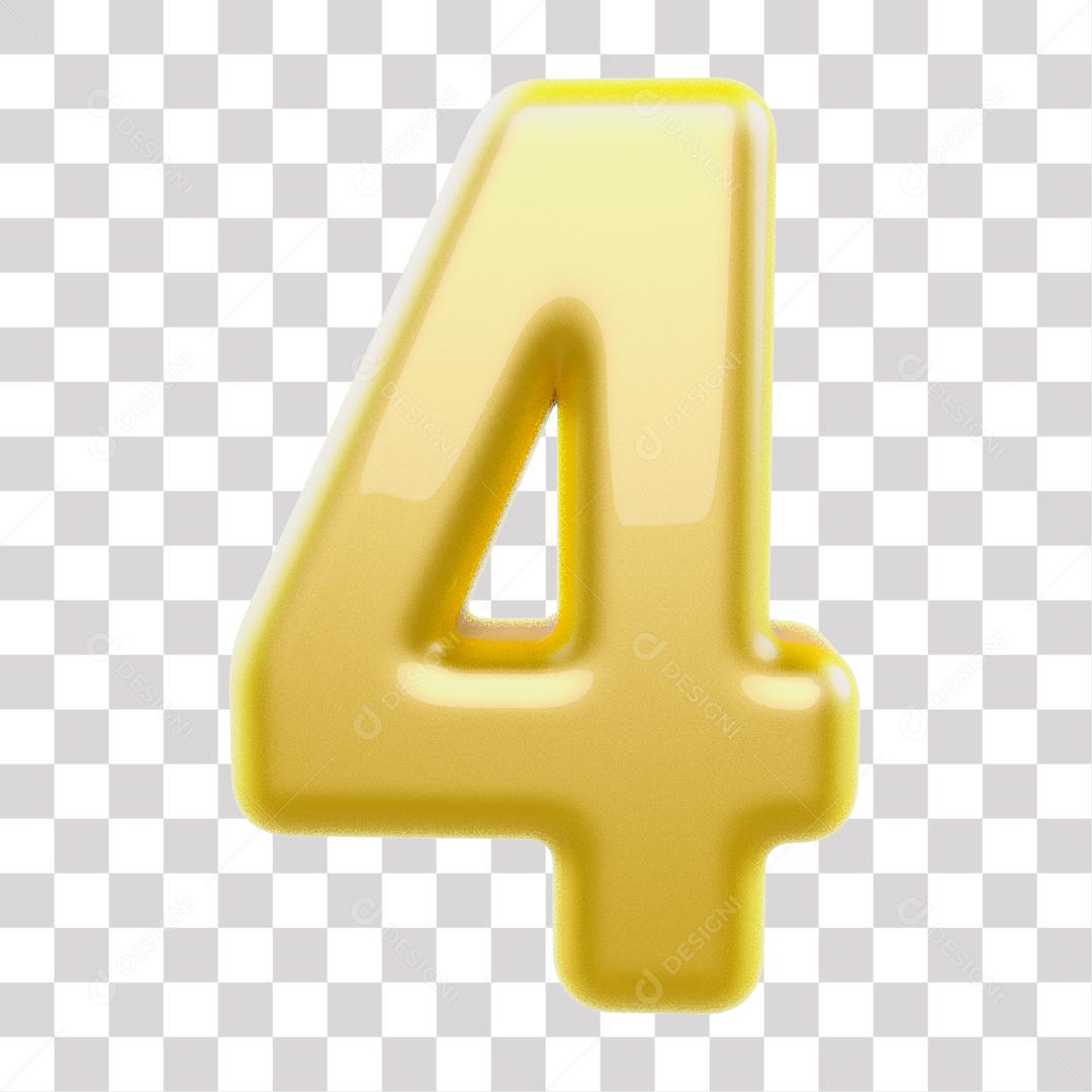 Número 3D 4 Dourado para Composição PNG Transparente Sem Fundo