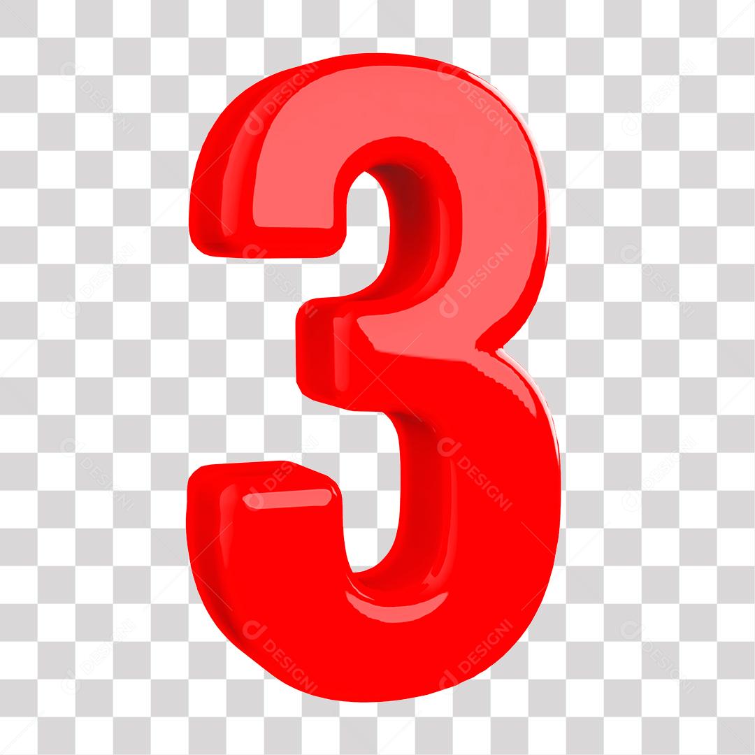 Número 3D 3 Vermelho para Composição PNG Transparente Sem Fundo