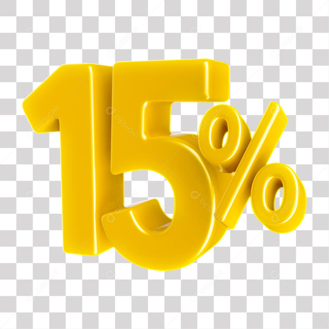 Número 3D 15% Dourado Elemento Para Composição PNG Transparente Sem Fundo