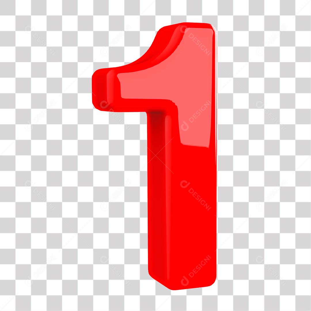 Número 3D 1 Vermelho para Composição PNG Transparente Sem Fundo